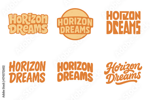 Creative Lettering Design Grid. Horizon Dreams. Set lettering. harmonious lettering variations of the same emblematic concept, each with different artistic