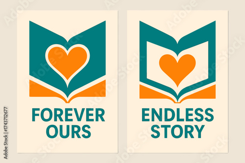 Abstract Book Banners. Union. Two vertical A6 banners with safe margins, centered composition, no elements touching edges, geometric style, turquoise and