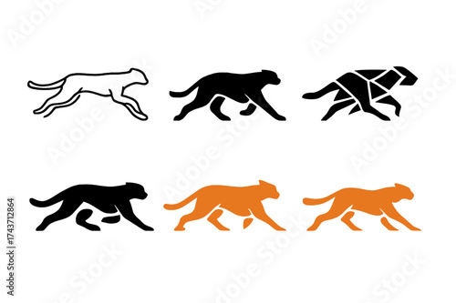 Cheetah Logo Collection. Cheetah. Set Logo of Cheetah: running cheetah. harmonious logo variations of the same emblematic concept, each with different artistic