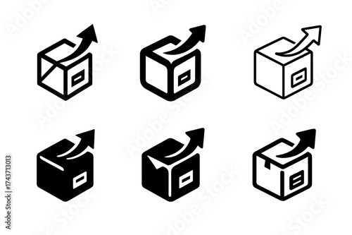 E-commerce Logo Variations. The growth of e-commerce and online shopping trends. Set Logo of The growth of e-commerce and online shopping trends: Package box
