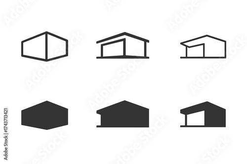Minimalist Roof Icons. Flat roof. Set Logo of Architecture: minimalist flat roof icon. harmonious logo variations of the same emblematic concept, each with