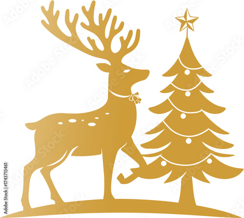 christmas tree with reindeer, christmas tree silhouette