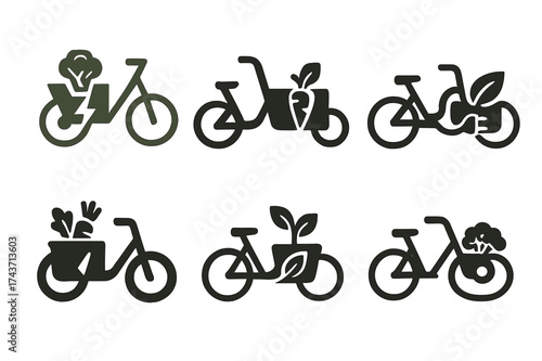 Eco-Friendly Logo Variations. Sustainable living and eco-friendly products. Set Logo of Sustainable living and eco-friendly products: Electric cargo bike.