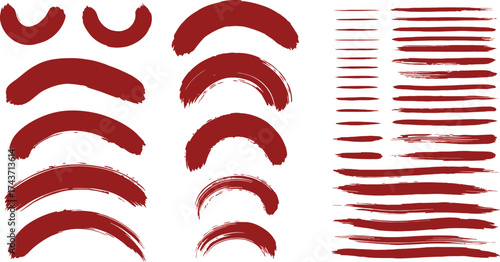 Red paint brush strokes vector design elements for designers