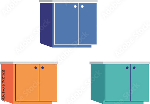Vector Kitchen Cabinets in Blue, Orange, Teal