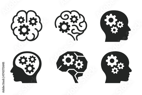 Stress Management Logos. Handling job stress and improving work performance. Set Logo of Handling job stress and improving work performance: Brain with gears.