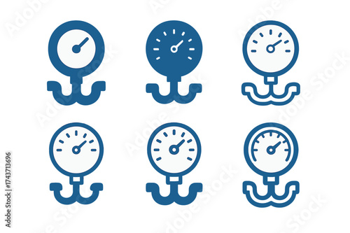 Plumbing Toolkit Logos. Plumbing toolkit illustration. Set Logo of Plumbing Toolkit: pressure gauge. harmonious logo variations of the same emblematic concept,