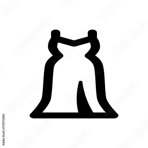 Illustration of a long elegant dress with shoulder straps and a slit up the leg on a white background