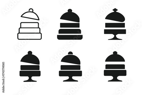Surprise Cake Logos. Unveiling a Surprise Cake. Set Logo of Surprise Cake: cake with lid lifting. harmonious logo variations of the same emblematic concept,