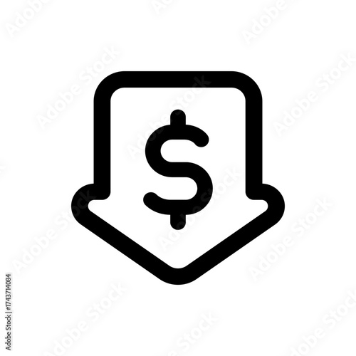 Black dollar sign inside a downward pointing arrow indicating financial loss or decrease in value shown here
