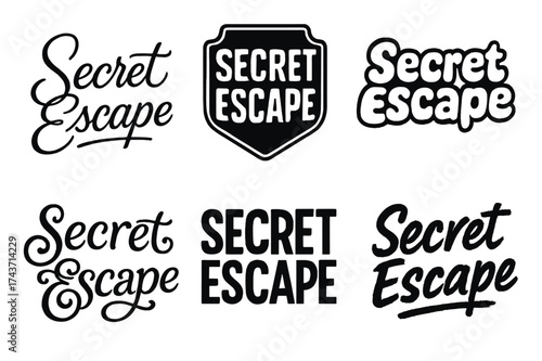 Lettering Style Variations. Secret escape. Set lettering. harmonious lettering variations of the same emblematic concept, each with different