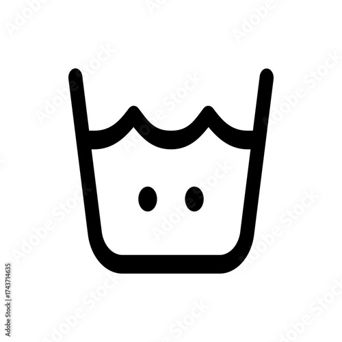 Illustration of a washbasin filled with water and two dots indicating a delicate washing cycle symbol