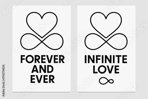 Forever Infinite Banners. Intimacy. Two vertical A6 banners with safe margins, centered composition, no elements touching edges, bauhaus style, black and