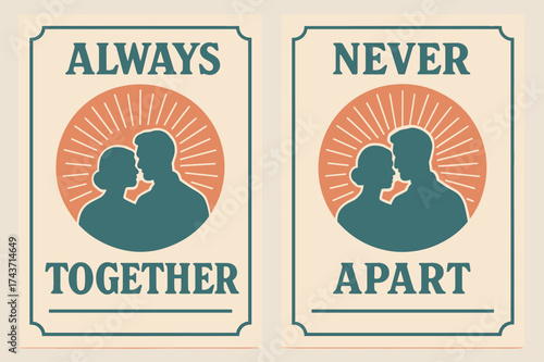 Retro Togetherness Banners. Togetherness. Two vertical A6 banners with safe margins, centered composition, no elements touching edges, retro style, coral and