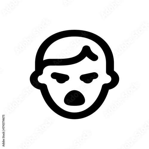 Illustration of a stylized face with an angry expression featuring furrowed brows and an open mouth design