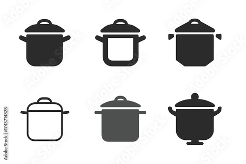 Group Cooking Logos. Cooking for large groups and parties. Set Logo of Cooking for large groups and parties: Large stock pot. harmonious logo variations of the