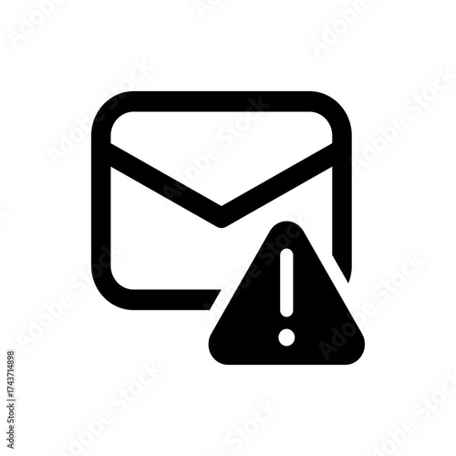 Email icon with exclamation mark in triangle indicating an error or warning notification symbol design