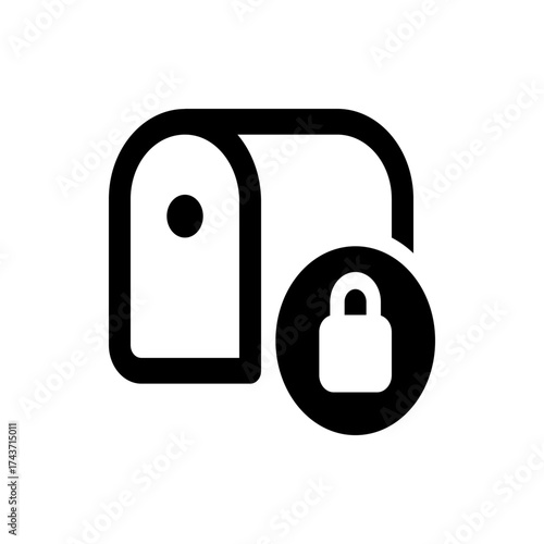 Illustration of a secure document with a padlock inside a circle and a tag with a circle on top