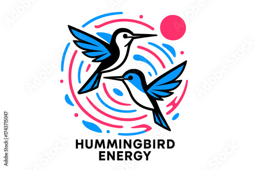 Hummingbird Motion. Hummingbird Energy. A pair of birds darting around in circular motion, glowing abstract trails showing their speed and rhythm. Modern