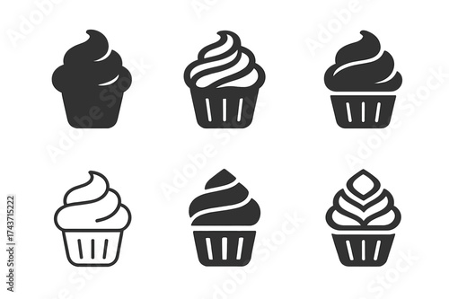 Cupcake Logo Variations. Cupcake decorations. Set Logo of Baking: cupcake with decorative icing icon. harmonious logo variations of the same emblematic