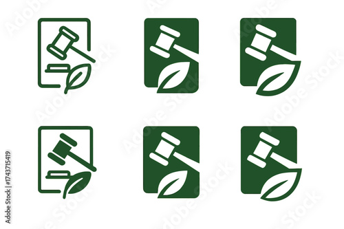 Environmental Justice Logos. Environmental justice. Set Logo of Environmental justice: Environmental law document (gavel and leaf). harmonious logo variations