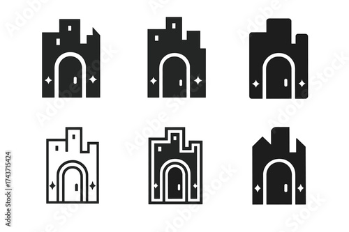 City Nightlife Logos. City nightlife. Set Logo of City nightlife: nightclub entrance. harmonious logo variations of the same emblematic concept, each with