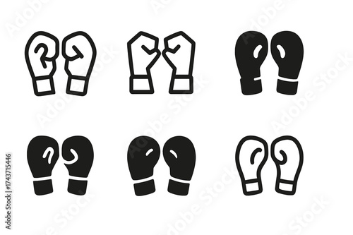 Boxing Fitness Logos. Boxing fitness workouts. Set Logo of fitness boxing combo: Iconic shape, Abstract geometric, Minimal outline, Stylized detail, Filled
