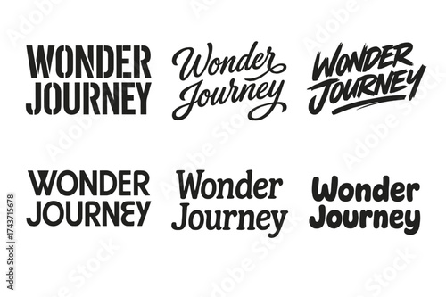 Harmonious Lettering Grid. Wonder Journey. Set lettering. harmonious lettering variations of the same emblematic concept (Stencil-inspired urban lettering,