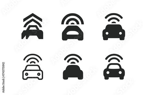 Self-Driving Car Logos. self-driving cars. Set Logo of self-driving cars: Radar Array. harmonious logo variations of the same emblematic concept, each with
