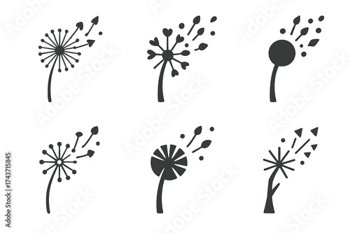 Final Breath Logos. Final breath. Set Logo of Final breath: dissolving dandelion. harmonious logo variations of the same emblematic concept, each