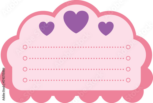 Pink heart cloud list template for notes and reminders design