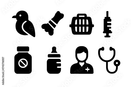 Wildlife Rehabilitation Icons. Wildlife Rehabilitation. Filled icon set of Wildlife Rehabilitation: injured
