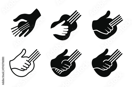 Guitar Strumming Logos. Guitar strumming. Set Logo of Guitar strumming: hand silhouette with strumming motion. harmonious logo variations of the same