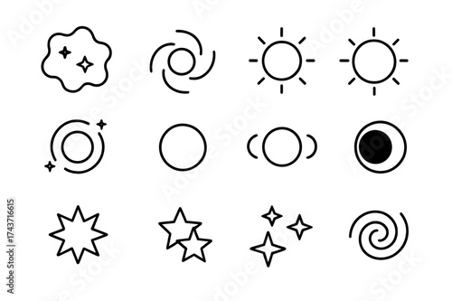 Star Life Cycle Icons. Understanding the life cycle of stars. Line icon set of Understanding the life cycle of stars: nebula cloud, protostar, main sequence