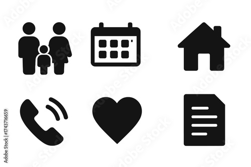 Co-Parenting Icons. Co-Parenting. Filled icon set of Co-Parenting: two parents, child, calendar, handshake,