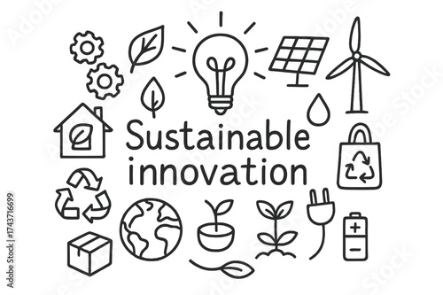 Sustainable Innovation Doodle. Sustainable innovation. Hand-drawn doodle illustration of Sustainable