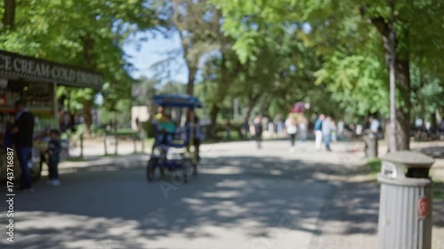 Wallpaper Mural Defocused scene in villa borghese gardens, rome with bicyclist cruising past blurred people and lush greenery in the bokeh-filled background. Torontodigital.ca