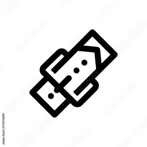 Illustration of a black outline of a belt with a buckle and holes, diagonal and slightly overlapping