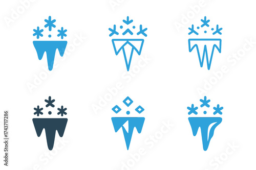 Falling Snow Logos. Falling Snow. Set Logo of Falling Snow: icicle. harmonious logo variations of the same emblematic concept, each with different artistic
