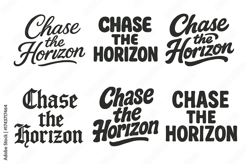 Fototapeta premium Creative Lettering Grid. Chase the Horizon. Set lettering. harmonious lettering variations of the same emblematic concept, each with different artistic
