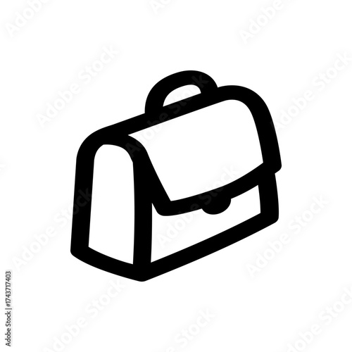A simple black and white line drawing of a briefcase with a handle and a flap closure in outline style