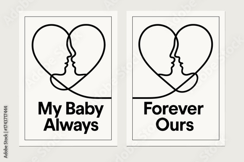 Bauhaus Heart Banners. Intimacy. Two vertical A6 banners with safe margins, centered composition, no elements touching edges, bauhaus style, black and white,