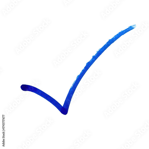 Obraz na płótnie A bright blue check mark, isolated on a transparent background, symbolizing corr