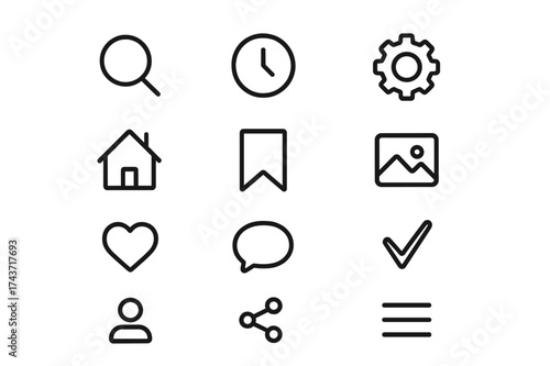 Uniform Icon Set. Equal spacing between icons and equal margins on the edges. Uniform icon size across the set