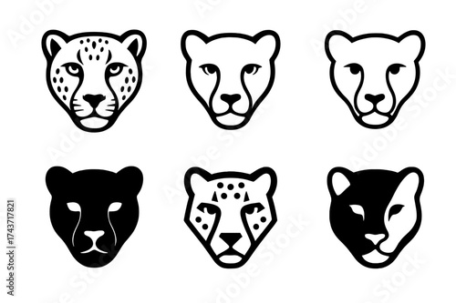 Cheetah Logo Variations. Cheetah. Set Logo of Cheetah: cheetah face. harmonious logo variations of the same emblematic concept, each with different artistic