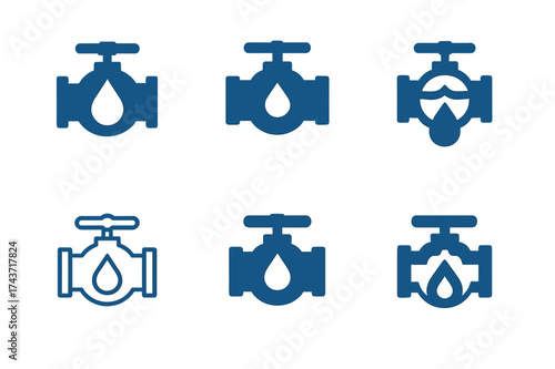 Municipal Logos Grid. Municipal services improvement. Set Logo of Municipal services improvement: Water main valve. harmonious logo variations of the same