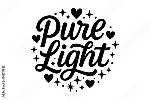 Pure Light Lettering. ?Pure Light?. modern hand lettering, smooth curves, balanced composition, clear readable
