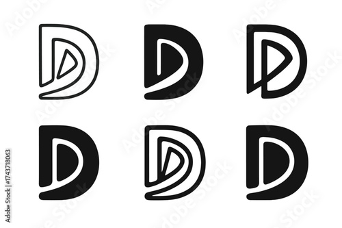 Six Logo Variations. Hand-drawn typography. Set Logo of Design: stylized letters. harmonious logo variations of the same emblematic concept, each