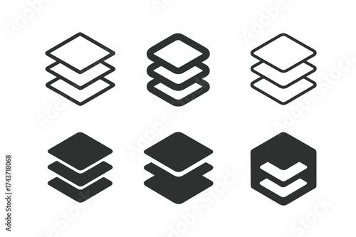 Conceptual Logo Grid. Reality. Set Logo of Conceptual art: layered perspectives icon. harmonious logo variations of the same emblematic concept, each with