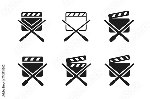 Conductor's Baton Logos. Film music innovations. Set Logo of Film music innovations: Conductor's Baton. harmonious logo variations of the same emblematic